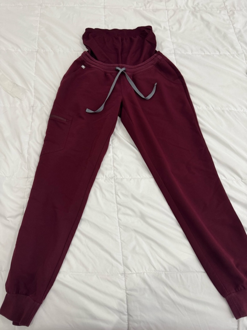 Figs Burgundy Jogger Pants with Gray Drawstring